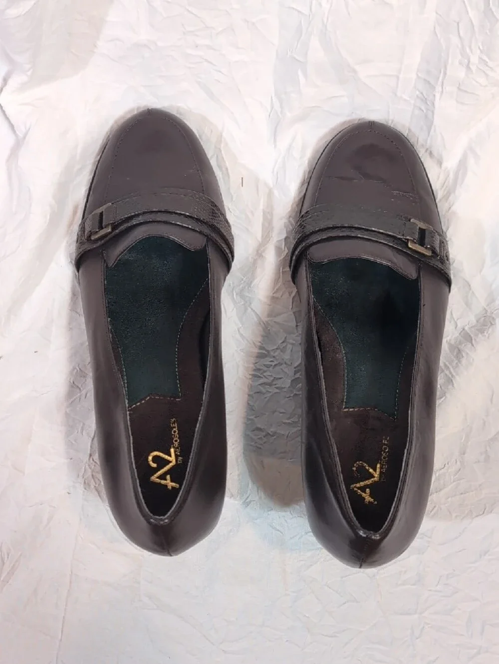 A2 By Aerosiles 9 1/2 Brown Leather Slip-On Loafers with Decorative Strap